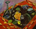 赤と黒の絨毯の上の料理と果物 1906 年抽象フォービズム アンリ・マティス